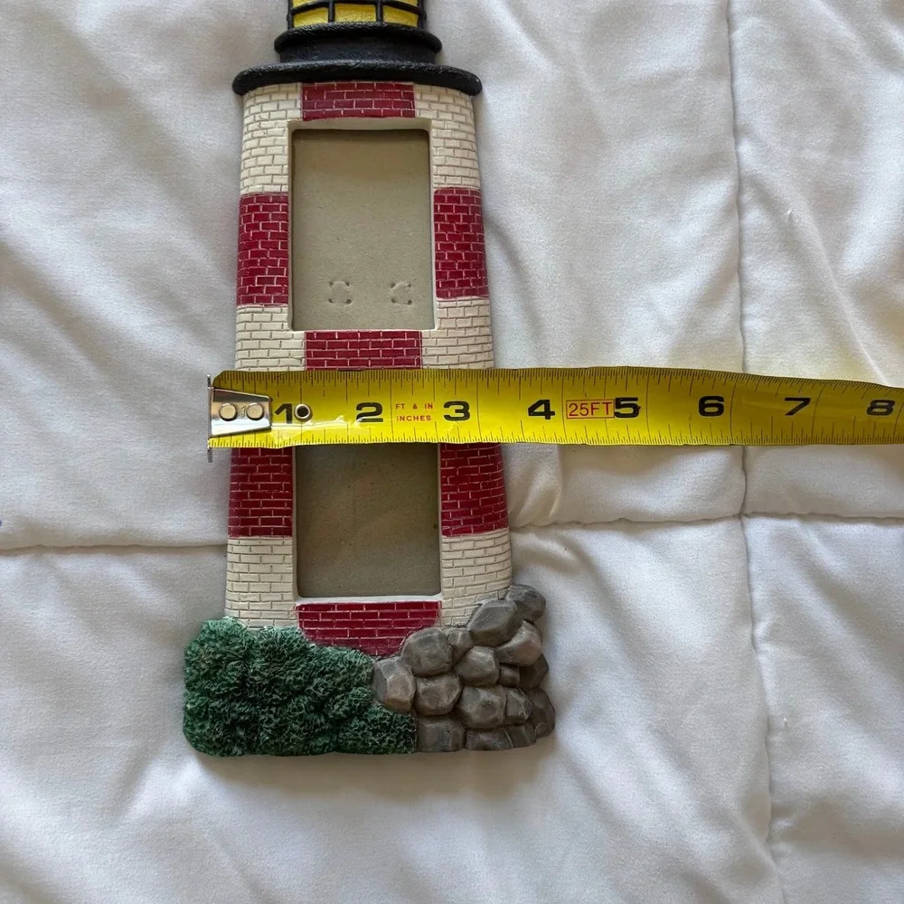 Vintage Red White Lighthouse Picture Frame Nautical Coastal Decor 2 Photo Slots